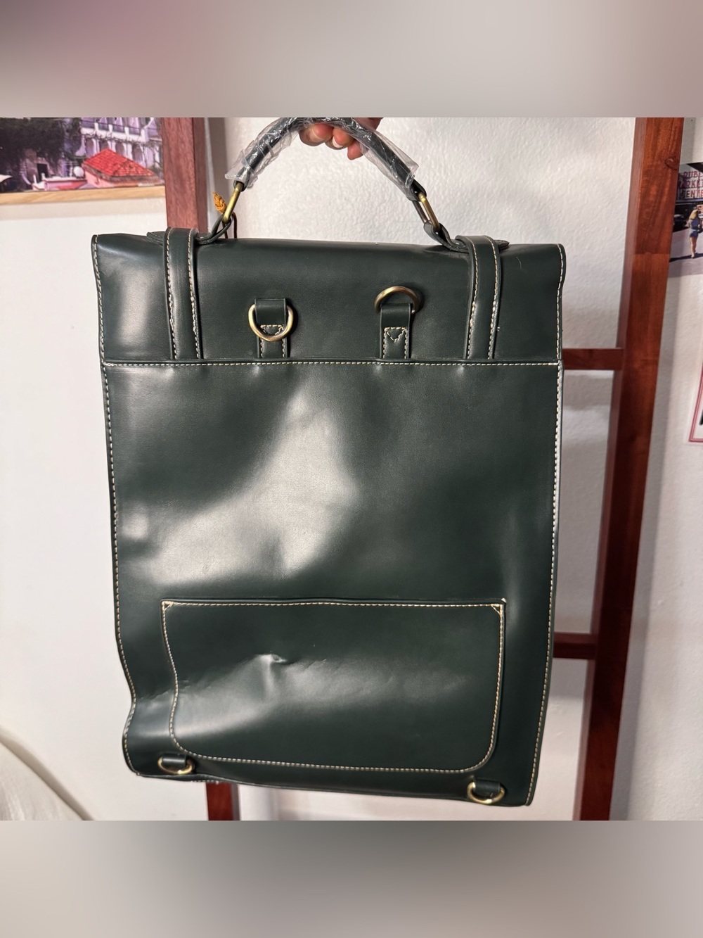Ecosusi NEW Vintage Green Laptop Backpack PU Leather - Picture 9 of 11
